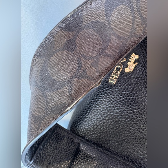 Coach Black Pebbled Leather Shoulder Bag with Signature Canvas Strap - Picture 5 of 6